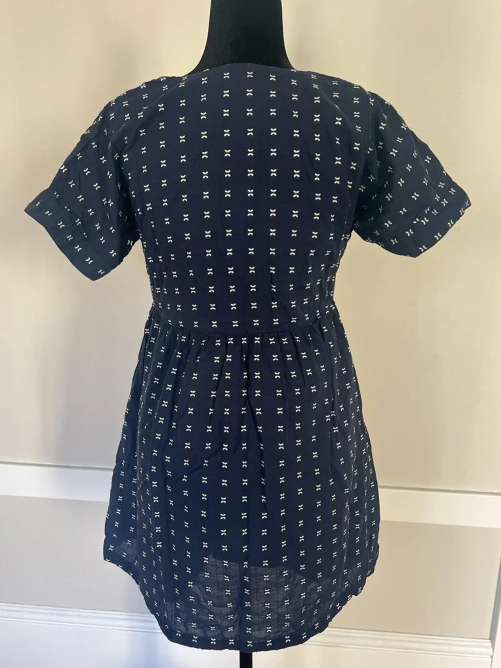 Madewell Dolman Sleeve V-Neck Navy Blue Mini Dress with in Textured Dot Sz Small - Picture 4 of 10